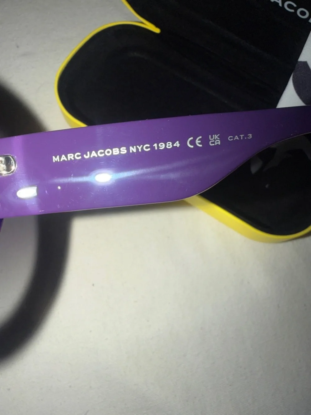 Marc Jacobs Purple Round Sunglasses with Yellow Hard Case